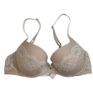Victoria’s Secret Size 34B Bra Lined Demi T-Shirt Coverage Underwire Beige Lace